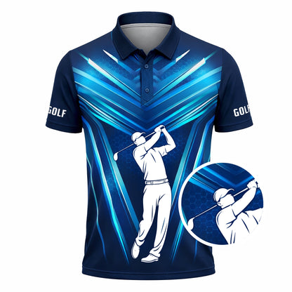 Custom Golf Polo Shirt Blue Performance Golf Shirt Personalized Name Athletic Polo