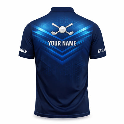 Custom Golf Polo Shirt Blue Performance Golf Shirt Personalized Name Athletic Polo