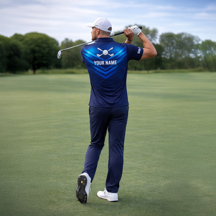 Custom Golf Polo Shirt Blue Performance Golf Shirt Personalized Name Athletic Polo