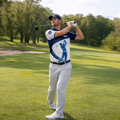 Custom Golf Polo Shirt Personalized Name Blue White Golf Swing Performance Polo Shirt for Men