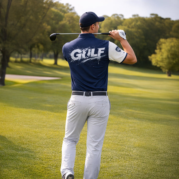 Custom Golf Polo Shirt Personalized Name Blue White Golf Swing Performance Polo Shirt for Men