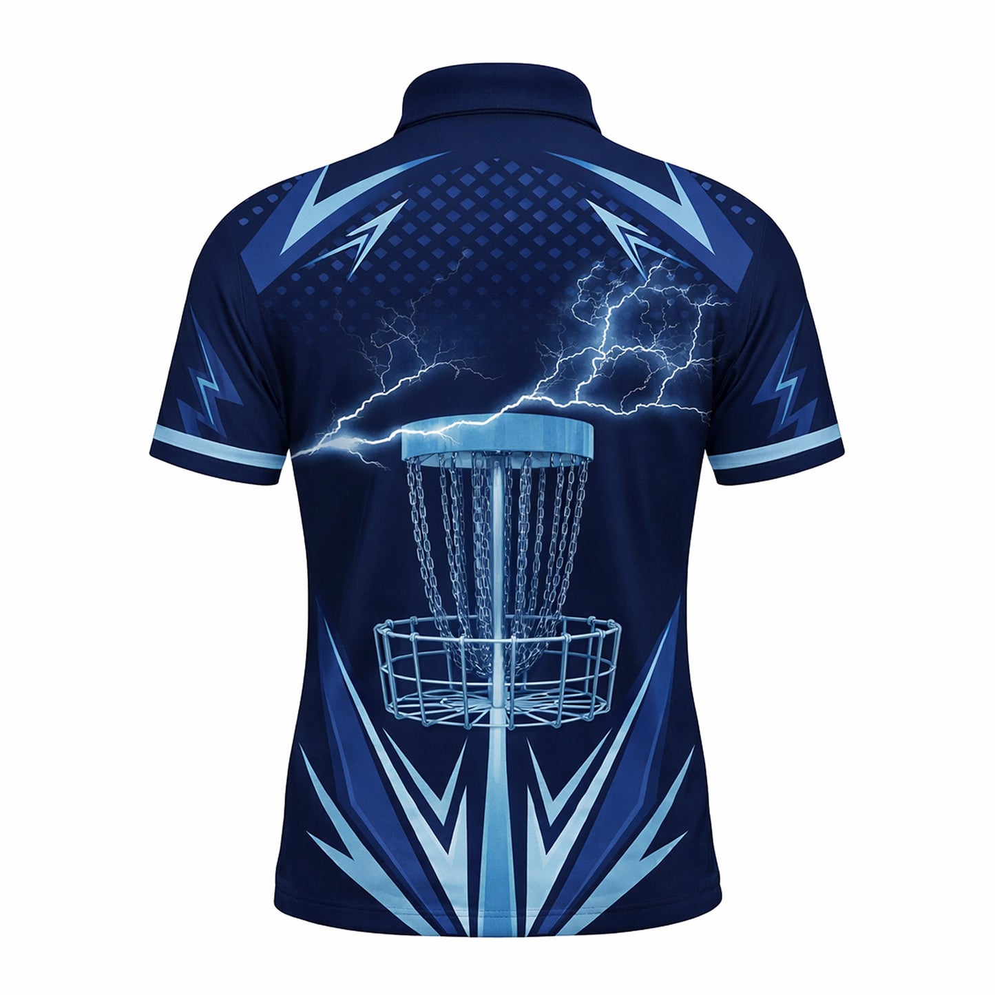 Disc Golf Polo Shirt Personalized Name Performance Blue Lightning Disc Golf Basket Shirt Unisex