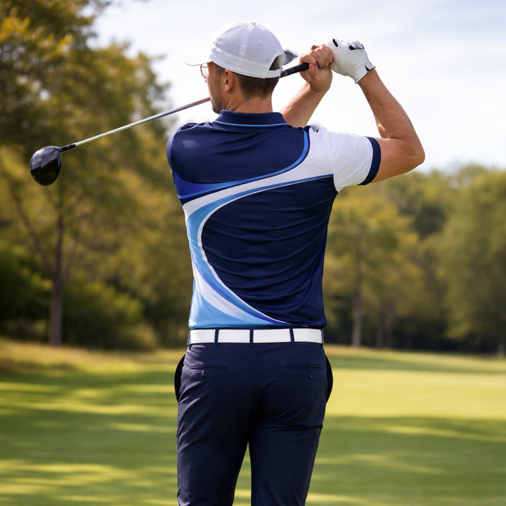 Custom Golf Polo Shirt Blue Neon Golfer Personalized Name Performance Golf Shirt Men Women Modern Sport Polo
