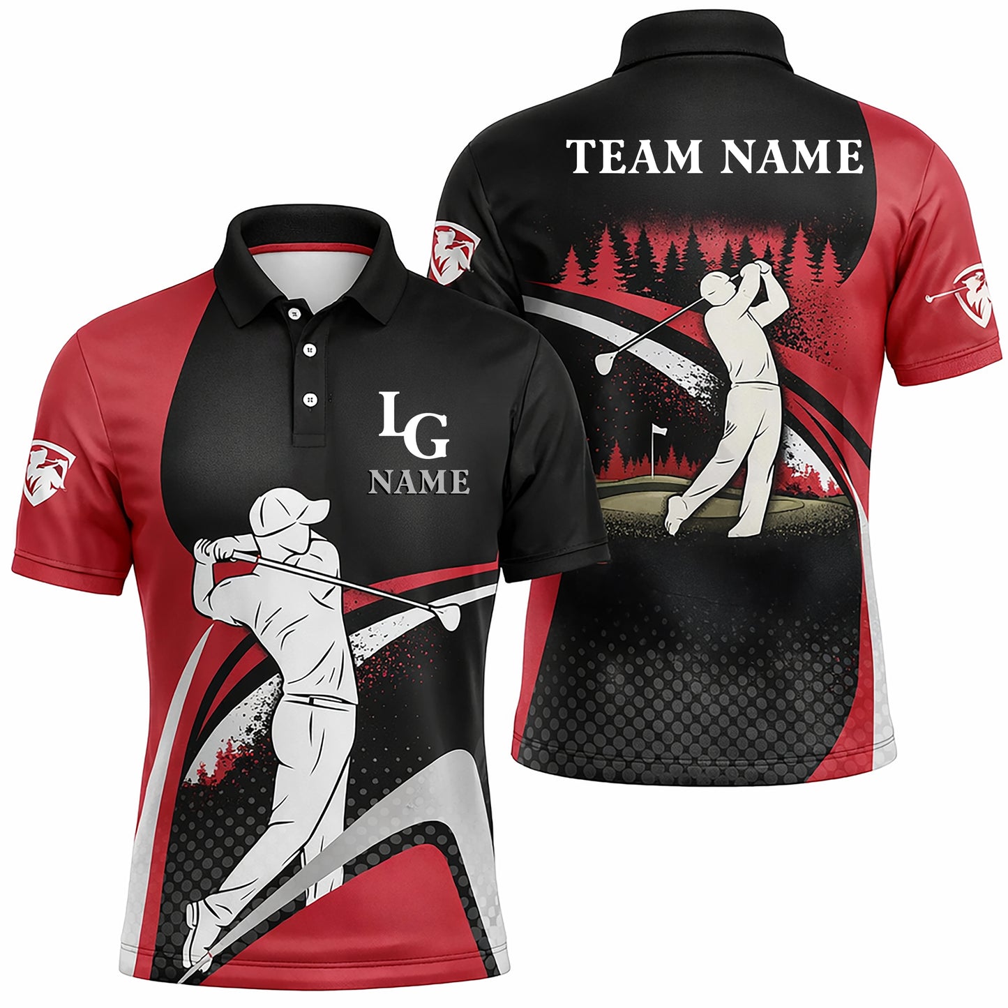 Golf Polo Shirt Custom Name Team Name Black Red Golfer Performance Polo Shirt