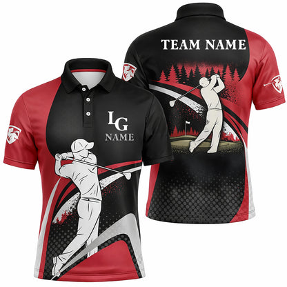 Golf Polo Shirt Custom Name Team Name Black Red Golfer Performance Polo Shirt