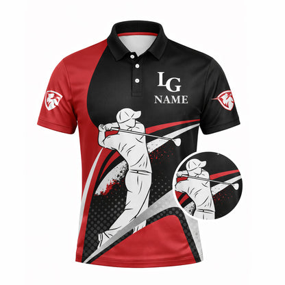 Golf Polo Shirt Custom Name Team Name Black Red Golfer Performance Polo Shirt