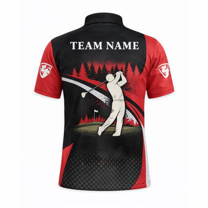Golf Polo Shirt Custom Name Team Name Black Red Golfer Performance Polo Shirt
