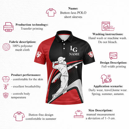 Golf Polo Shirt Custom Name Team Name Black Red Golfer Performance Polo Shirt