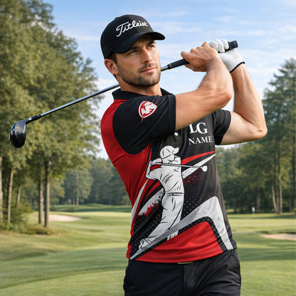 Golf Polo Shirt Custom Name Team Name Black Red Golfer Performance Polo Shirt