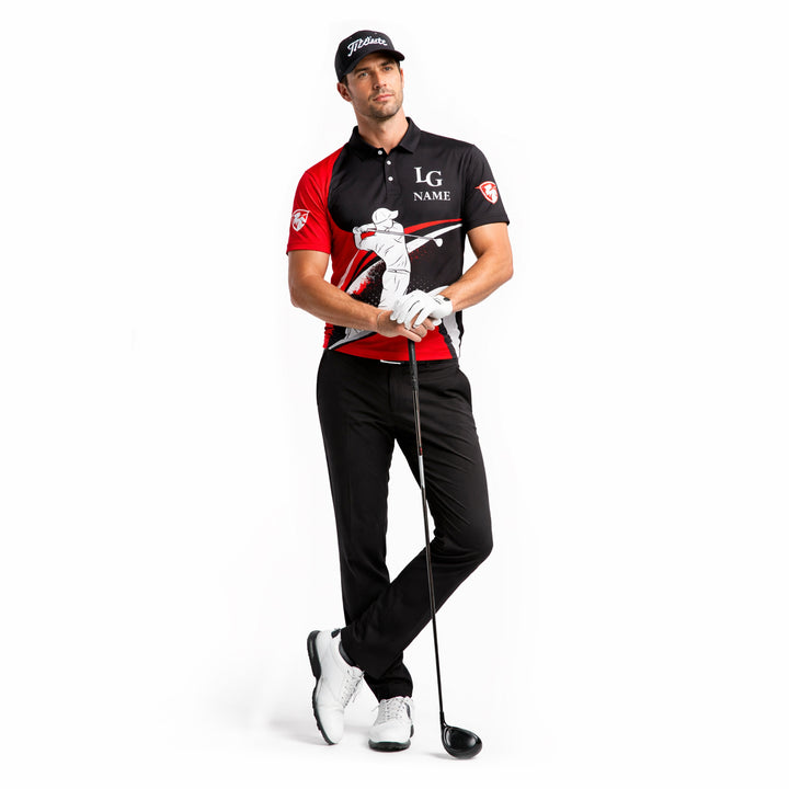 Golf Polo Shirt Custom Name Team Name Black Red Golfer Performance Polo Shirt