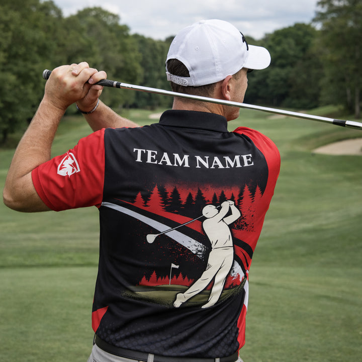 Golf Polo Shirt Custom Name Team Name Black Red Golfer Performance Polo Shirt