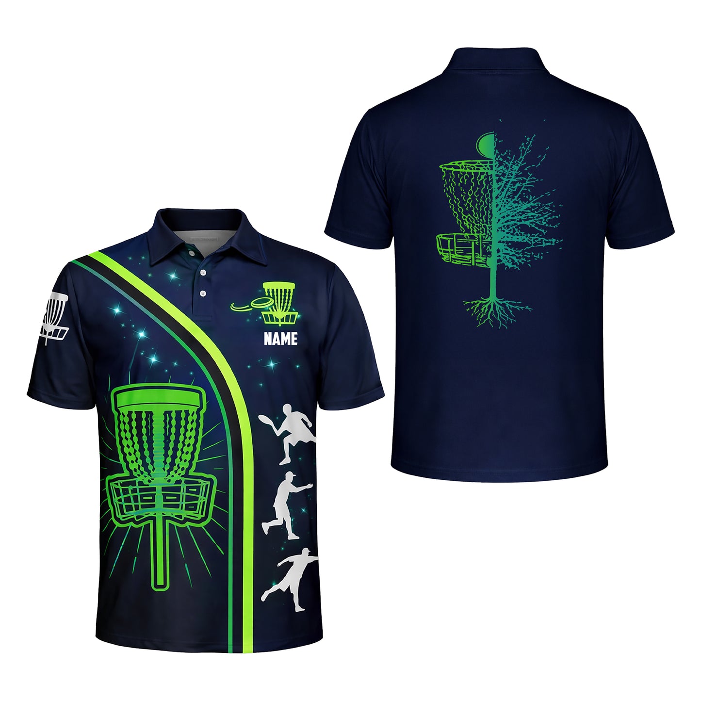 Custom Disc Golf Polo Shirt Glow Basket Design Personalized Name Performance Sports Polo
