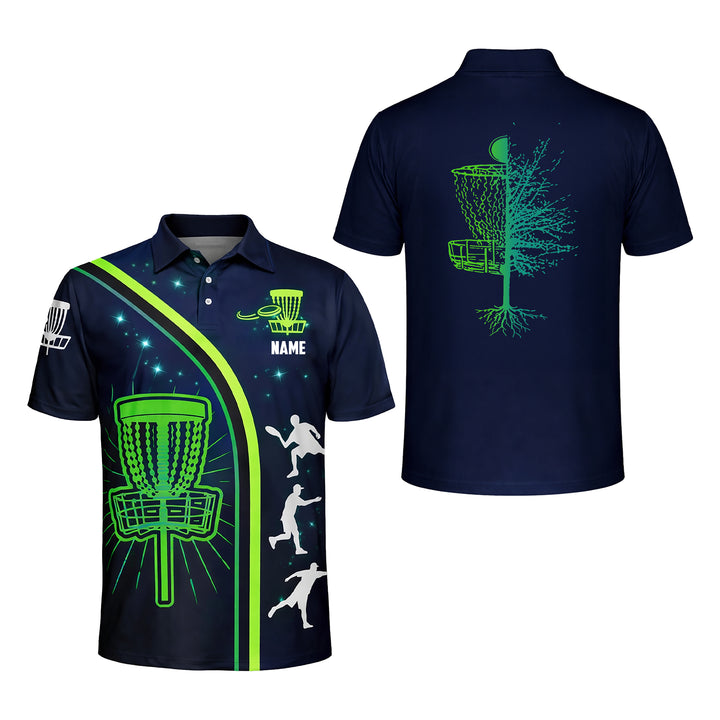 Custom Disc Golf Polo Shirt Glow Basket Design Personalized Name Performance Sports Polo