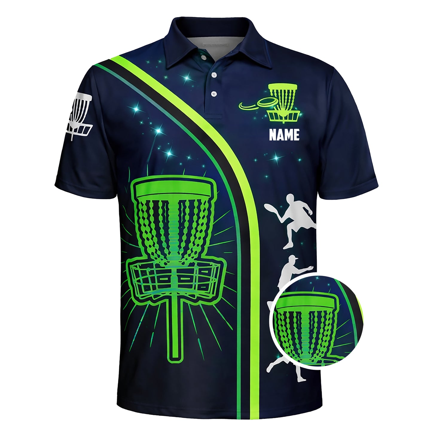 Custom Disc Golf Polo Shirt Glow Basket Design Personalized Name Performance Sports Polo