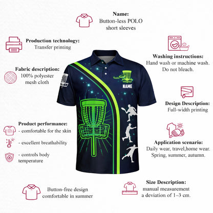 Custom Disc Golf Polo Shirt Glow Basket Design Personalized Name Performance Sports Polo