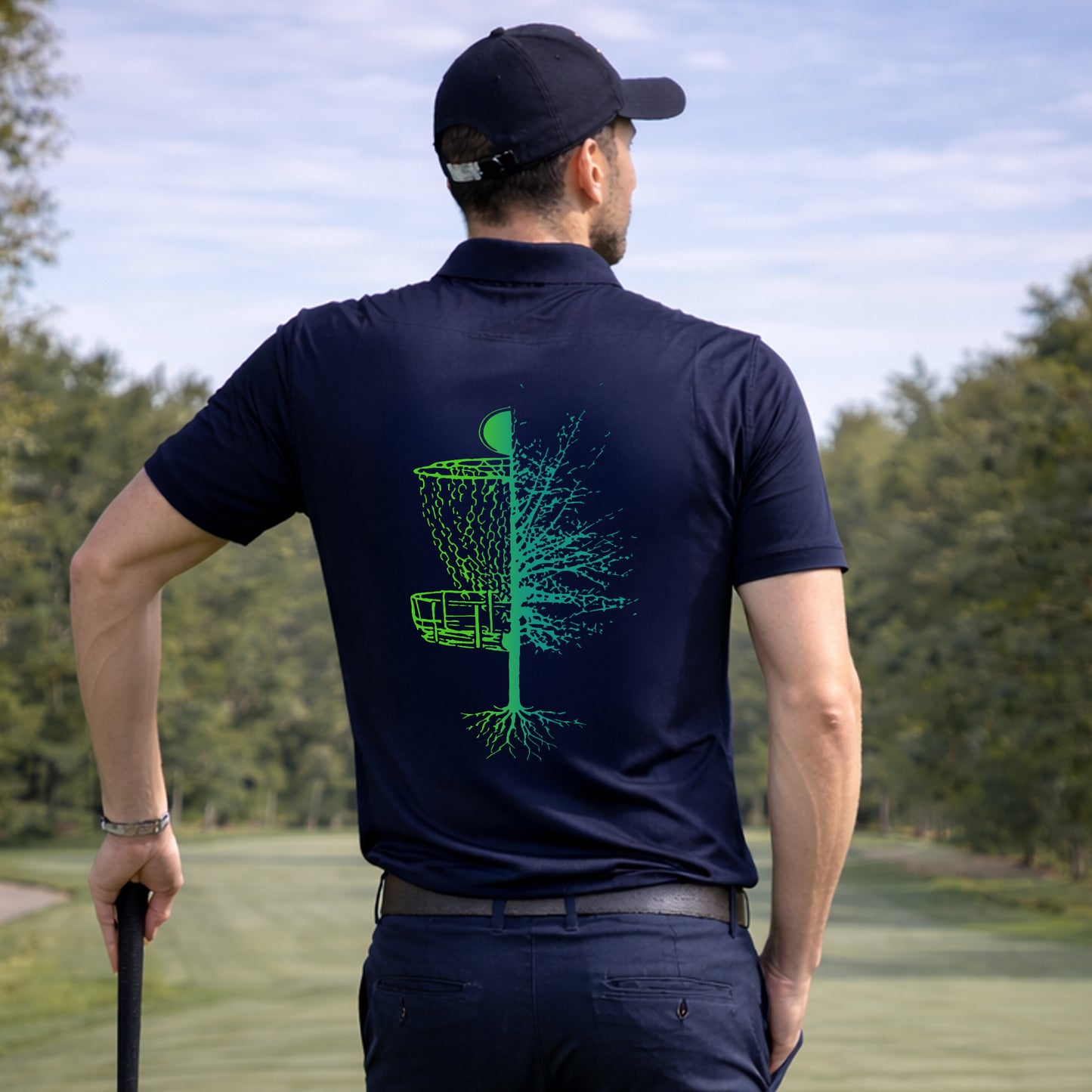Custom Disc Golf Polo Shirt Glow Basket Design Personalized Name Performance Sports Polo
