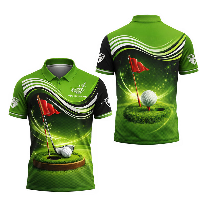 Personalized Golf Polo Shirt Custom Name Green Performance Golf Shirt Men Sport Polo