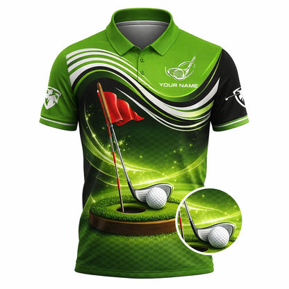 Personalized Golf Polo Shirt Custom Name Green Performance Golf Shirt Men Sport Polo