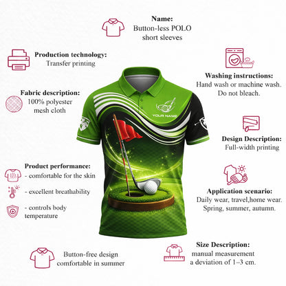 Personalized Golf Polo Shirt Custom Name Green Performance Golf Shirt Men Sport Polo