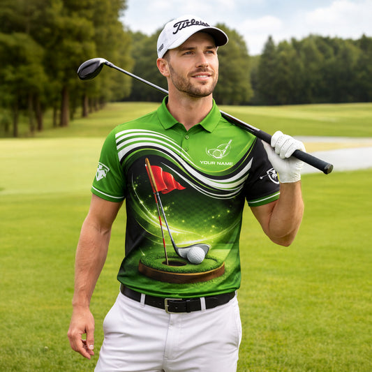 Personalized Golf Polo Shirt Custom Name Green Performance Golf Shirt Men Sport Polo