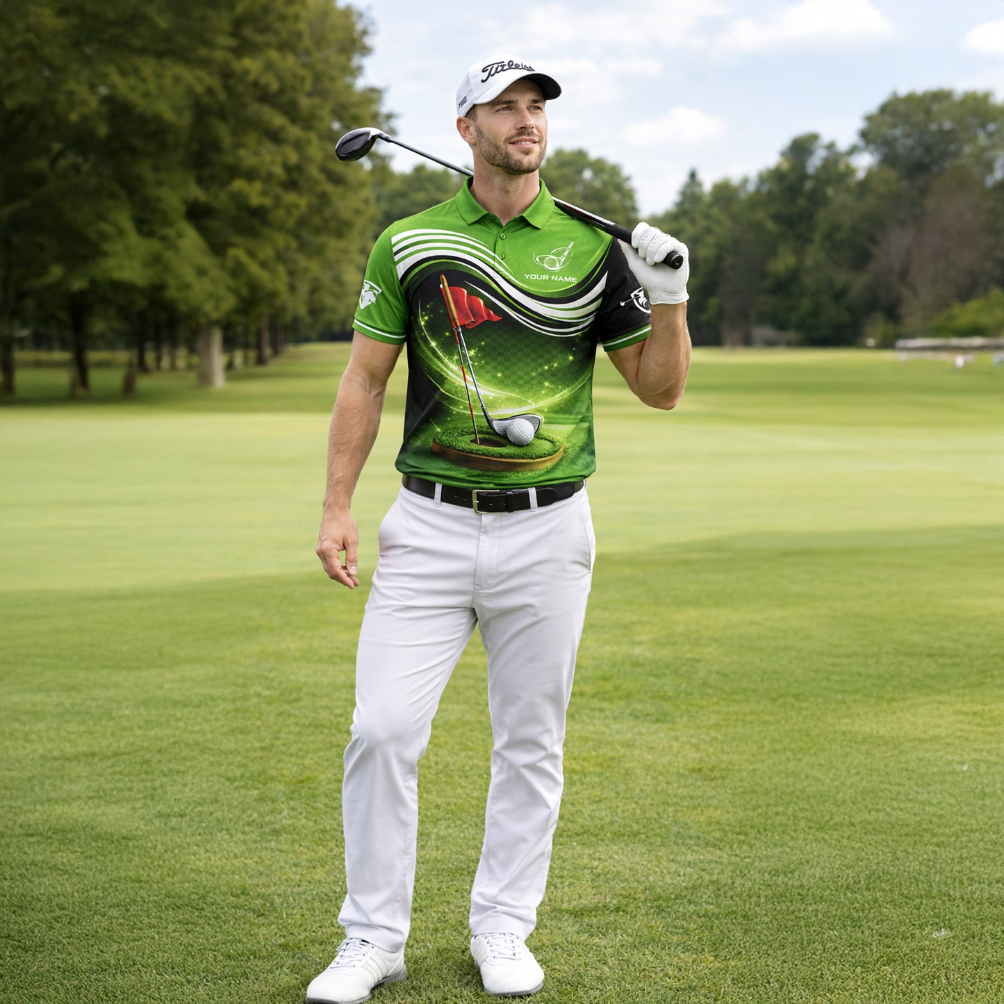 Personalized Golf Polo Shirt Custom Name Green Performance Golf Shirt Men Sport Polo