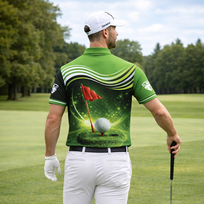 Personalized Golf Polo Shirt Custom Name Green Performance Golf Shirt Men Sport Polo