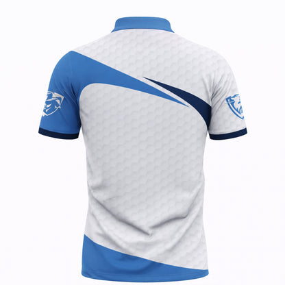 Golf Polo Shirt Men Performance Golf Shirt Breathable Athletic Polo Blue White Sportswear