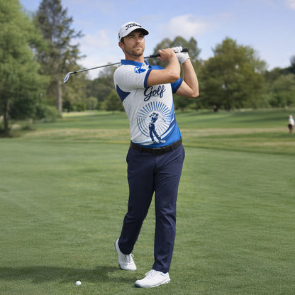 Golf Polo Shirt Men Performance Golf Shirt Breathable Athletic Polo Blue White Sportswear