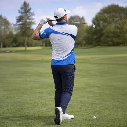 Golf Polo Shirt Men Performance Golf Shirt Breathable Athletic Polo Blue White Sportswear