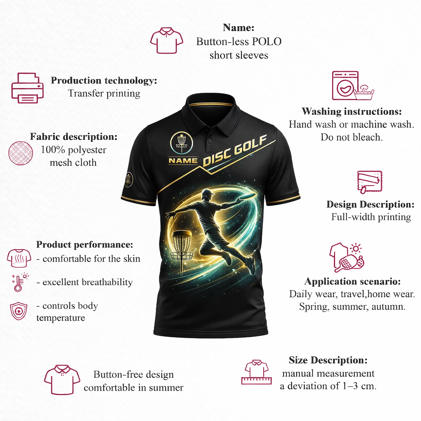 Personalized Disc Golf Polo Shirt Custom Name Performance Disc Golf Jersey