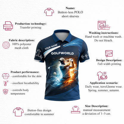 Personalized Golf Polo Shirt Custom Name Golfworld Performance Sports Shirt Breathable Athletic Tee