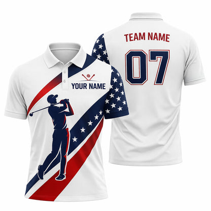 Custom Golf Polo Shirt USA Flag Style Personalized Name Team Number Performance Polo