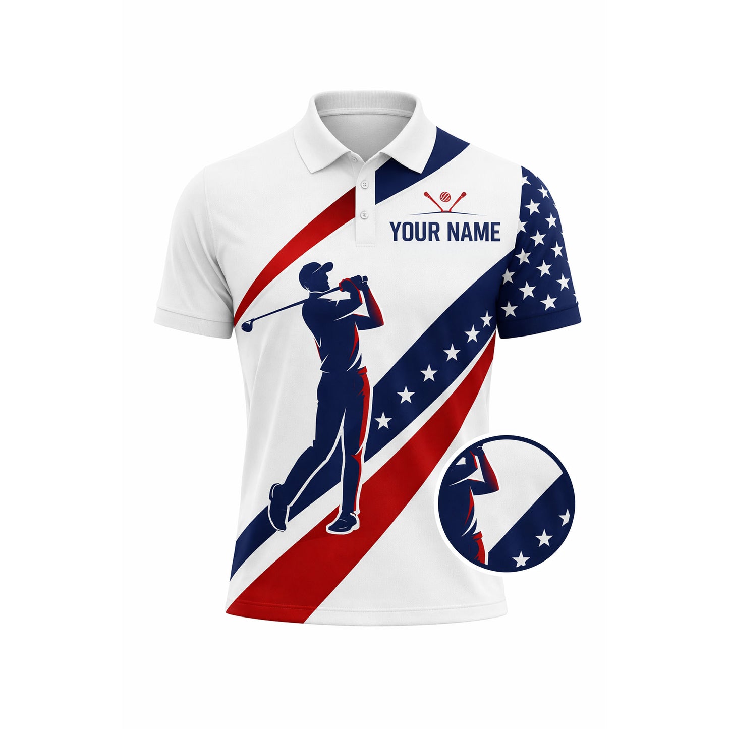 Custom Golf Polo Shirt USA Flag Style Personalized Name Team Number Performance Polo