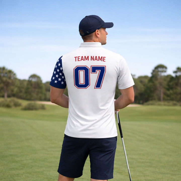 Custom Golf Polo Shirt USA Flag Style Personalized Name Team Number Performance Polo