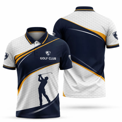 Golf Polo Shirt Men Performance Golf Club Shirt Navy White Athletic Polo Shirt