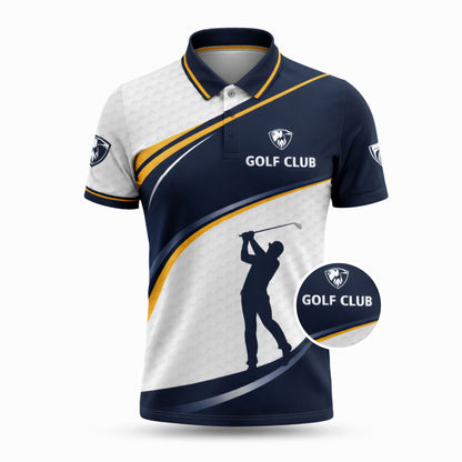 Golf Polo Shirt Men Performance Golf Club Shirt Navy White Athletic Polo Shirt