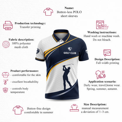 Golf Polo Shirt Men Performance Golf Club Shirt Navy White Athletic Polo Shirt