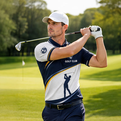 Golf Polo Shirt Men Performance Golf Club Shirt Navy White Athletic Polo Shirt