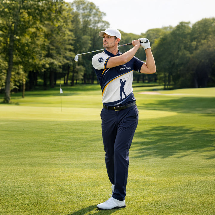 Golf Polo Shirt Men Performance Golf Club Shirt Navy White Athletic Polo Shirt