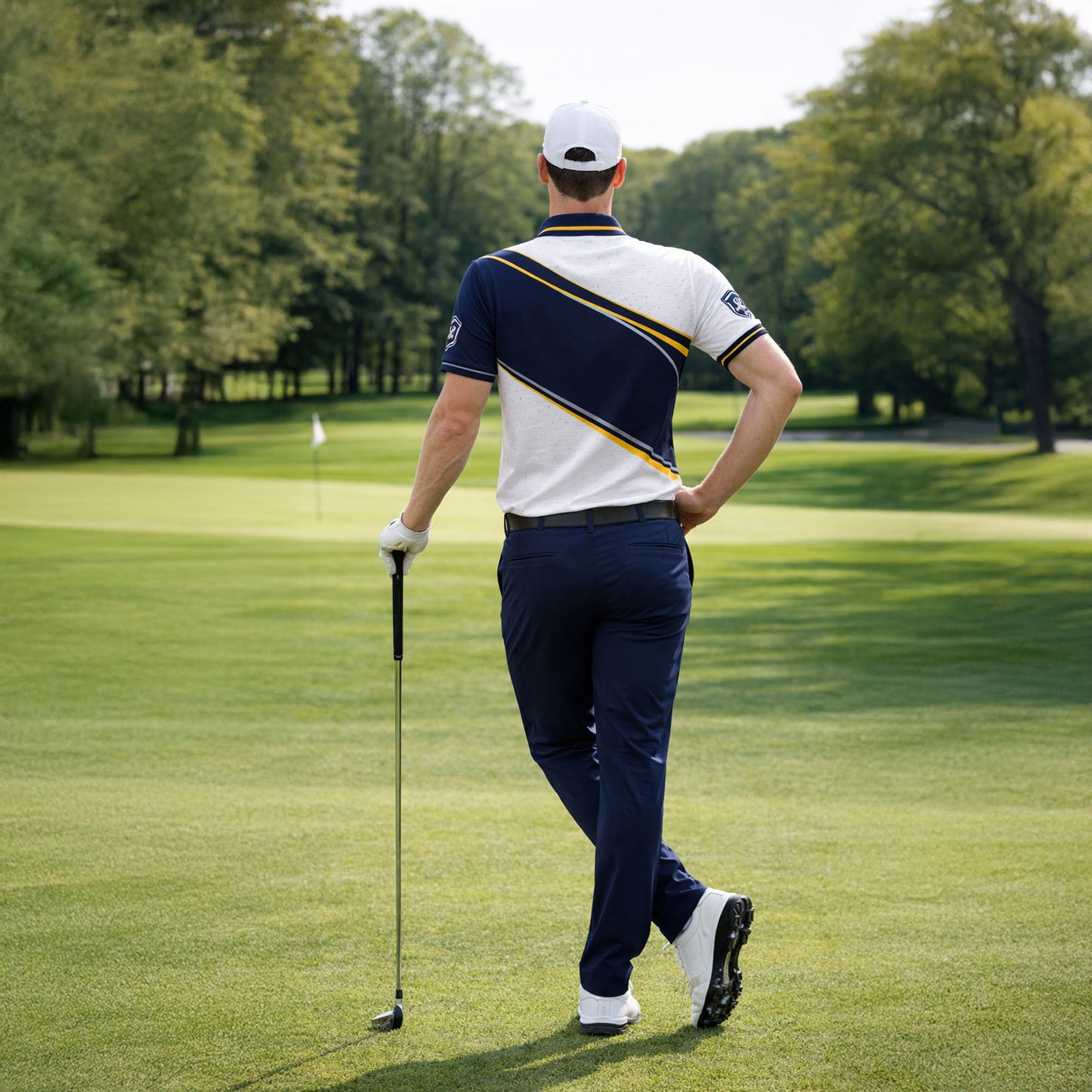Golf Polo Shirt Men Performance Golf Club Shirt Navy White Athletic Polo Shirt