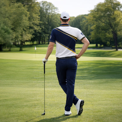 Golf Polo Shirt Men Performance Golf Club Shirt Navy White Athletic Polo Shirt
