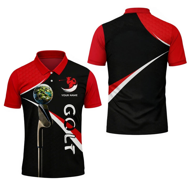 Custom Golf Polo Shirt Personalized Name Performance Golf Shirt Breathable Athletic Polo Black Red