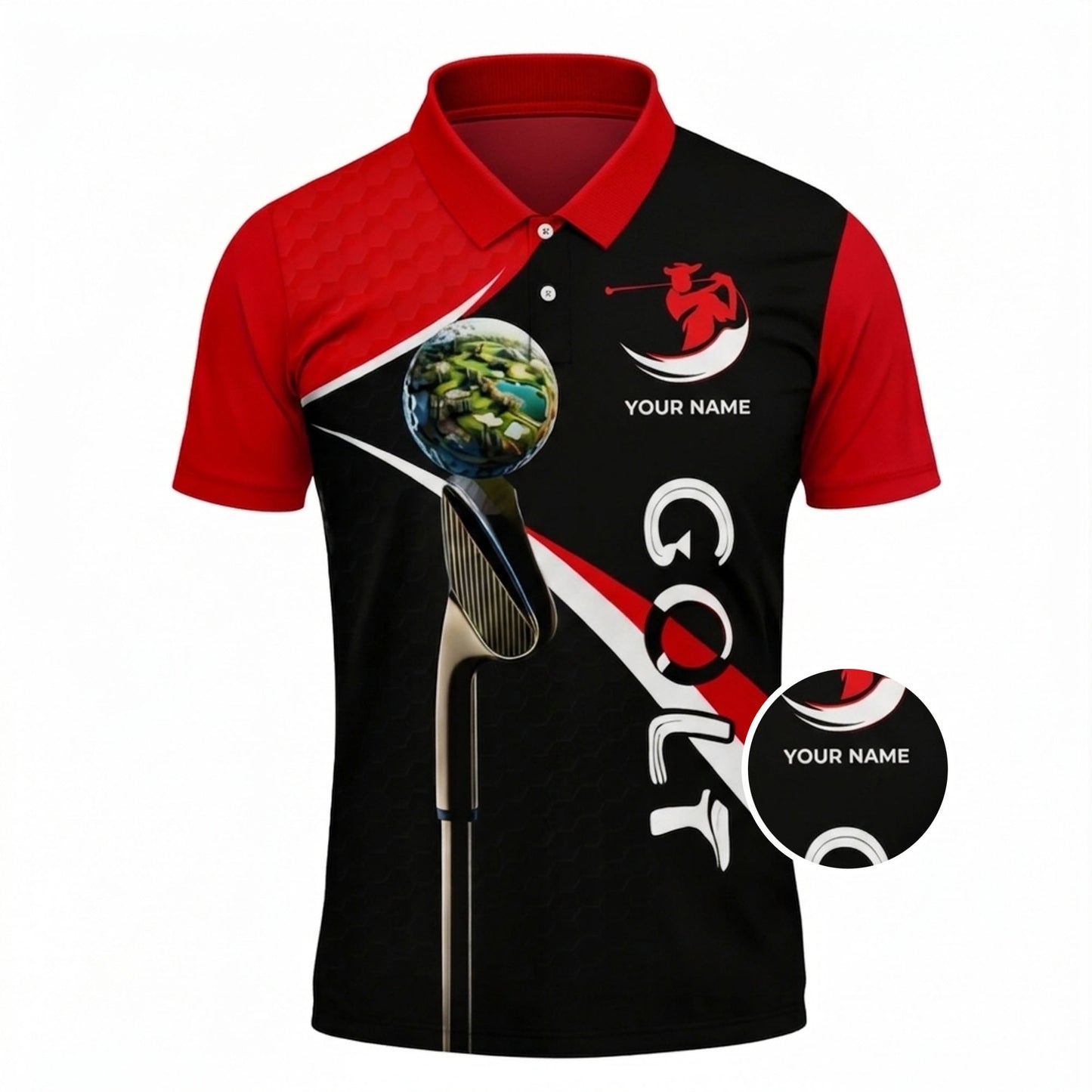 Custom Golf Polo Shirt Personalized Name Performance Golf Shirt Breathable Athletic Polo Black Red