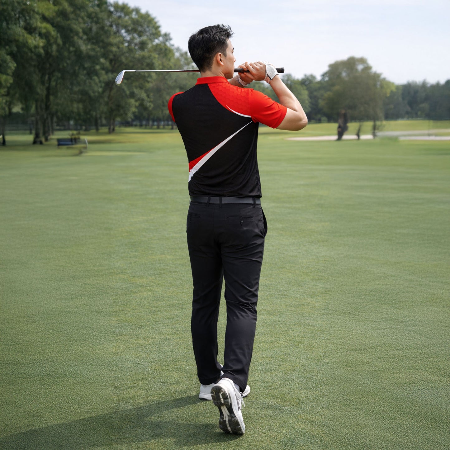 Custom Golf Polo Shirt Personalized Name Performance Golf Shirt Breathable Athletic Polo Black Red