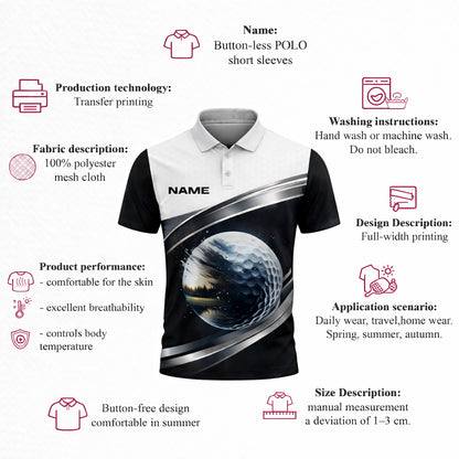 Custom Golf Polo Shirt 3D Golf Ball Black White Performance Polo Personalized Name Shirt