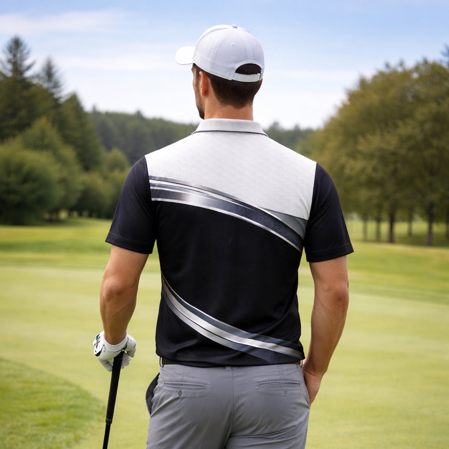 Custom Golf Polo Shirt 3D Golf Ball Black White Performance Polo Personalized Name Shirt
