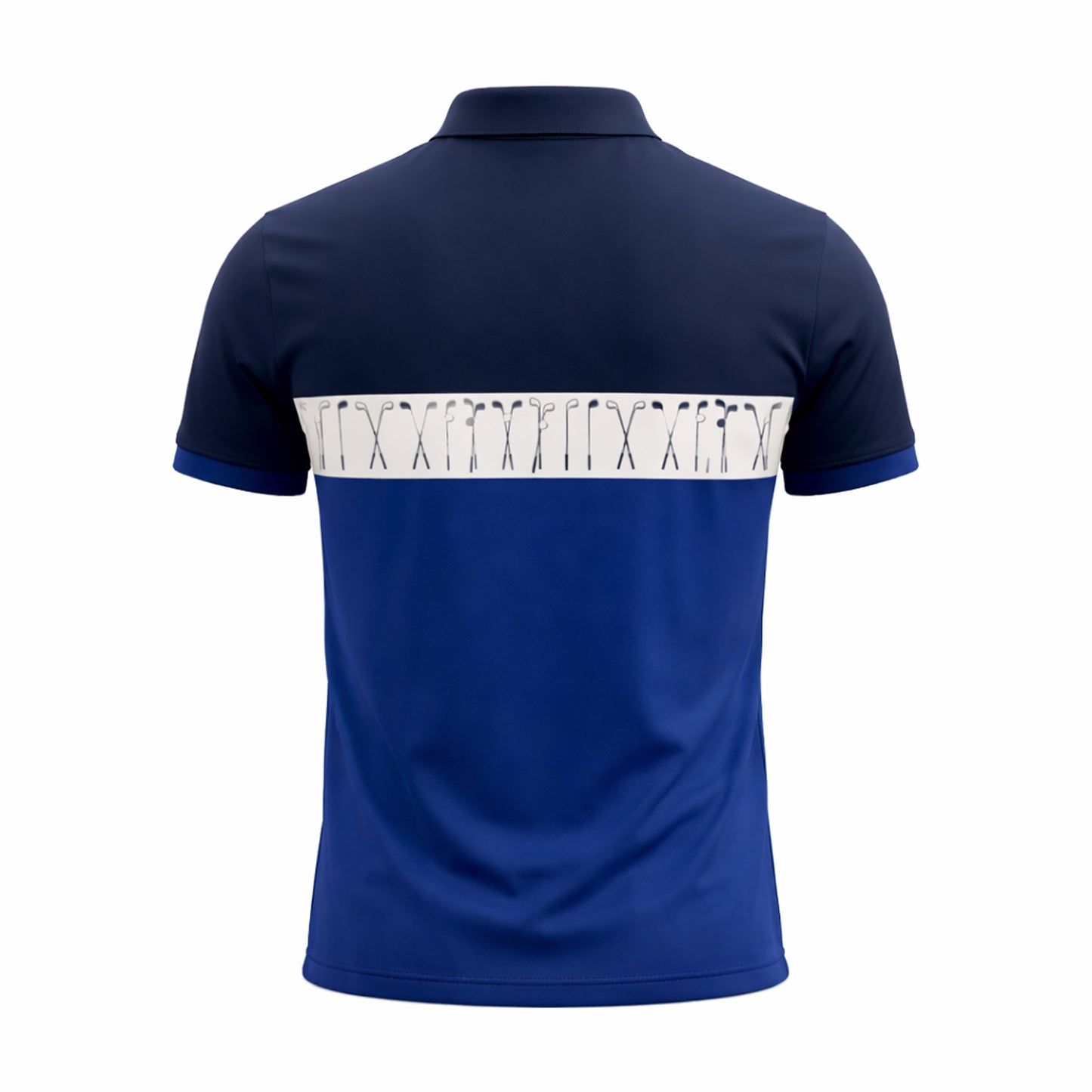Golf Polo Shirt Personalized Name Classic Golf Clubs Pattern Performance Polo Blue White Unisex