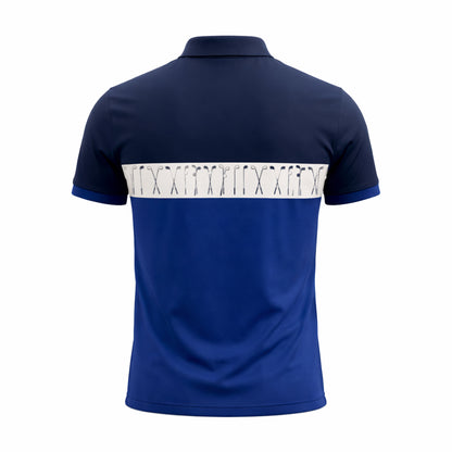 Golf Polo Shirt Personalized Name Classic Golf Clubs Pattern Performance Polo Blue White Unisex
