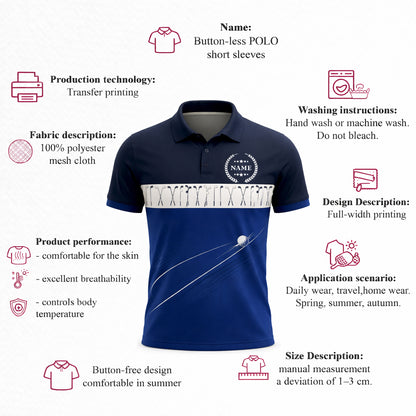 Golf Polo Shirt Personalized Name Classic Golf Clubs Pattern Performance Polo Blue White Unisex
