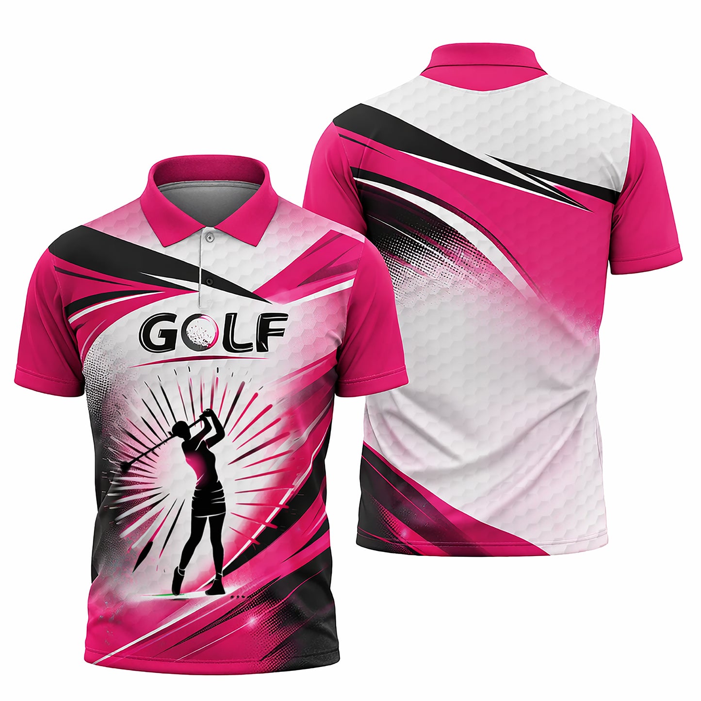 Women Golf Polo Shirt Pink Black Performance Shirt Golf Swing Graphic Athletic Polo